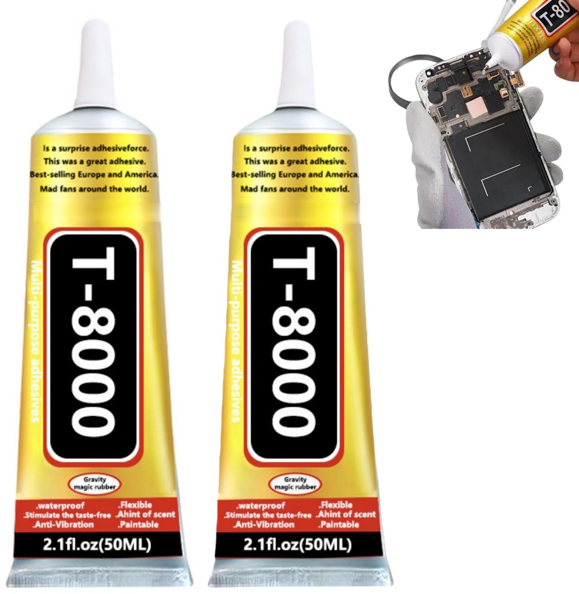2 x 50ml Multifunctionele Lijm voor Smartphone Displays, Glas, Hout, Keramiek en Stof
