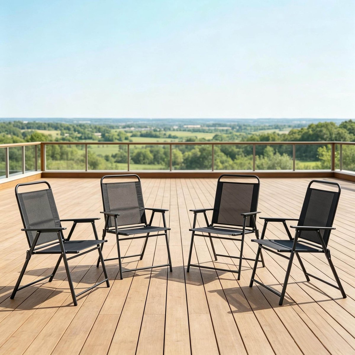 STILVORA Inklapstoel 4 Stuks - Hoge Rugleuning & Armleuningen - Voor Tuin, Terras, Balkon En Camping - Staal, Textilene - Zwart