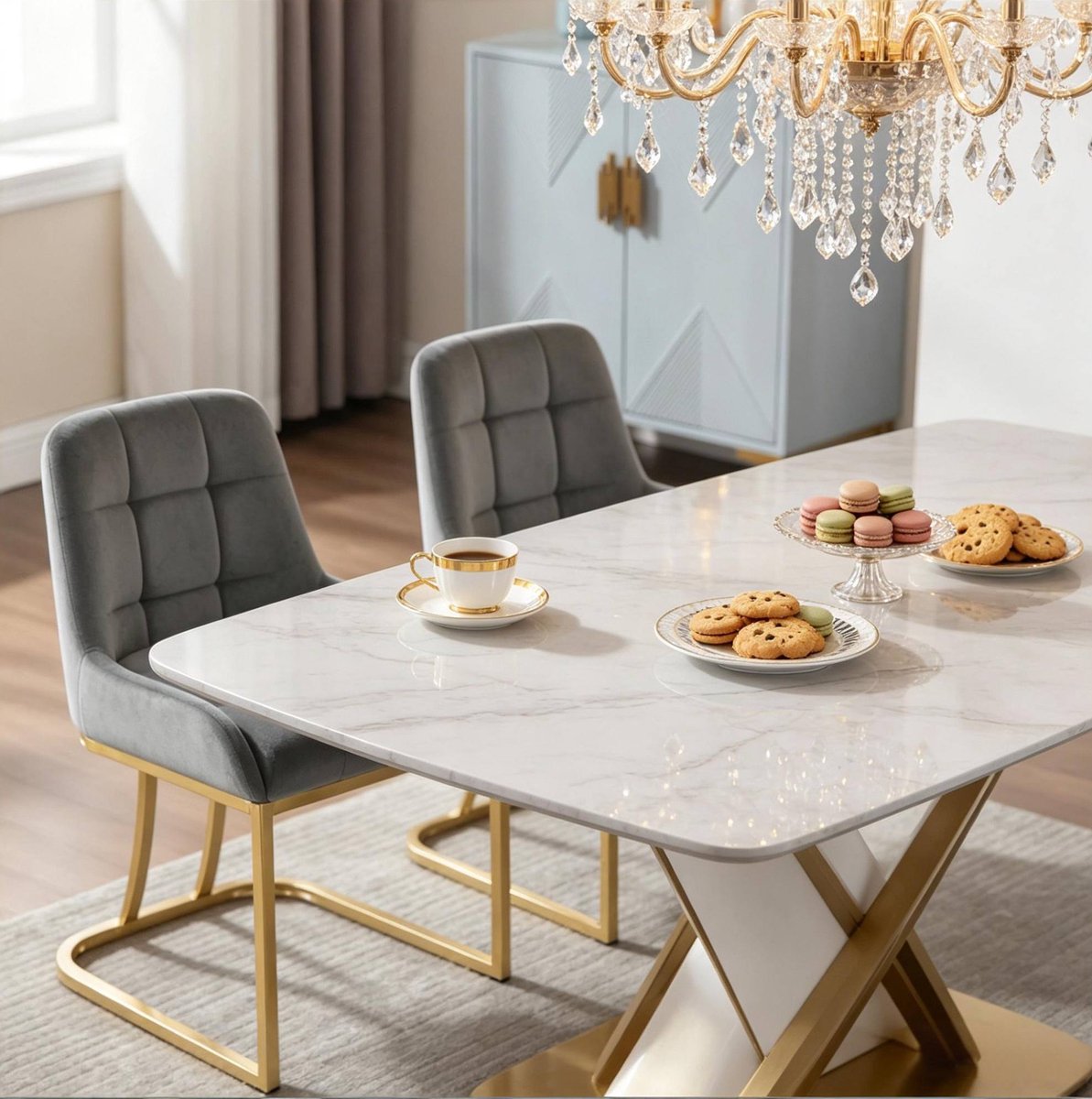 STILVORA Eetkamerstoel - Set Van 2 - Met Armleuningen En Fluwelen Bekleding - Voor Eetkamer, Woonkamer En Kaptafel - Metaal Donkergrijs