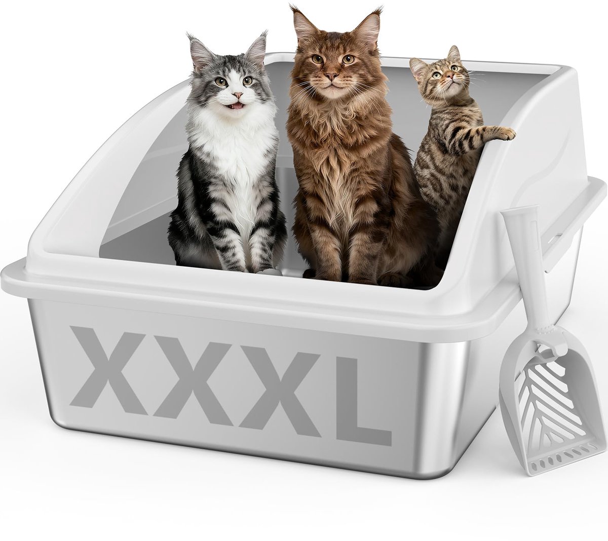 Famanu – Kattenbak van roestvrij staal, , 60 liter, grote capaciteit, lekvrij, met metalen kattenbakschep, 71 x 51 x 31 cm