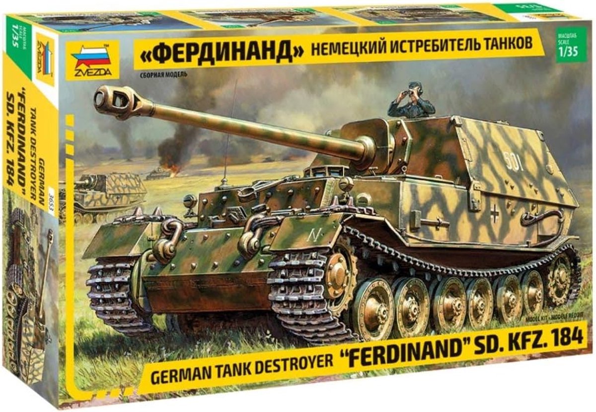 ZVEZDA 500783653-1:35 Sd. Kfz.184 "Ferdinand Tiger", modelbouw, bouwpakket, standmodelbouw, hobby, knutselen, plastic - ShopVlot