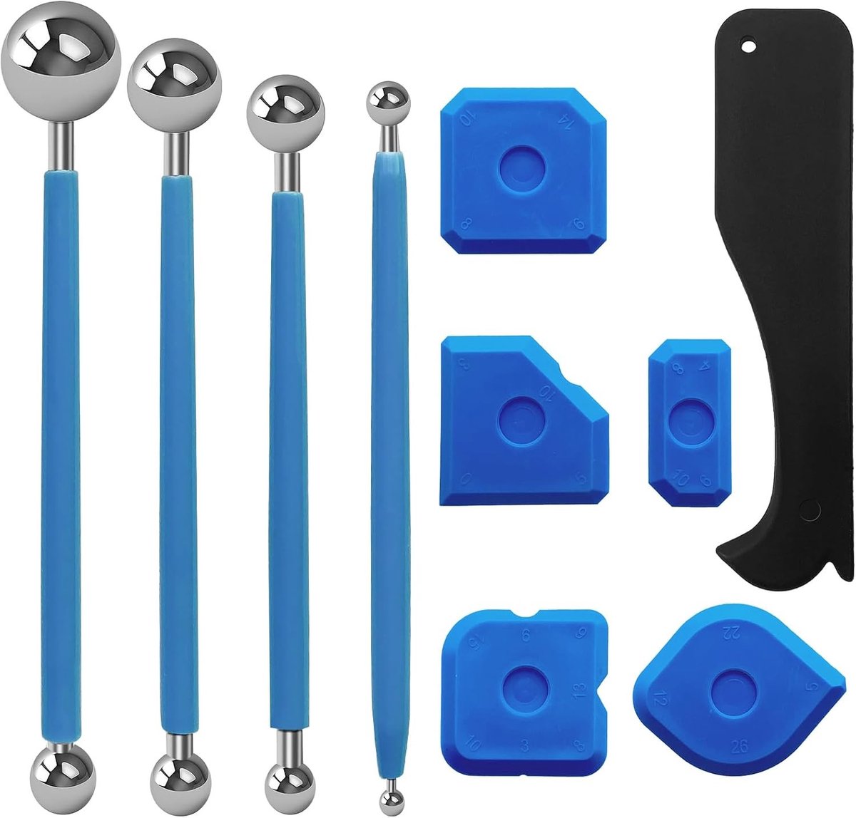 Kookplaatkrabber - Blauw - 120 mm - 10-delige set voor voegen en gladstrijken - Voor Badkamer en Keuken
