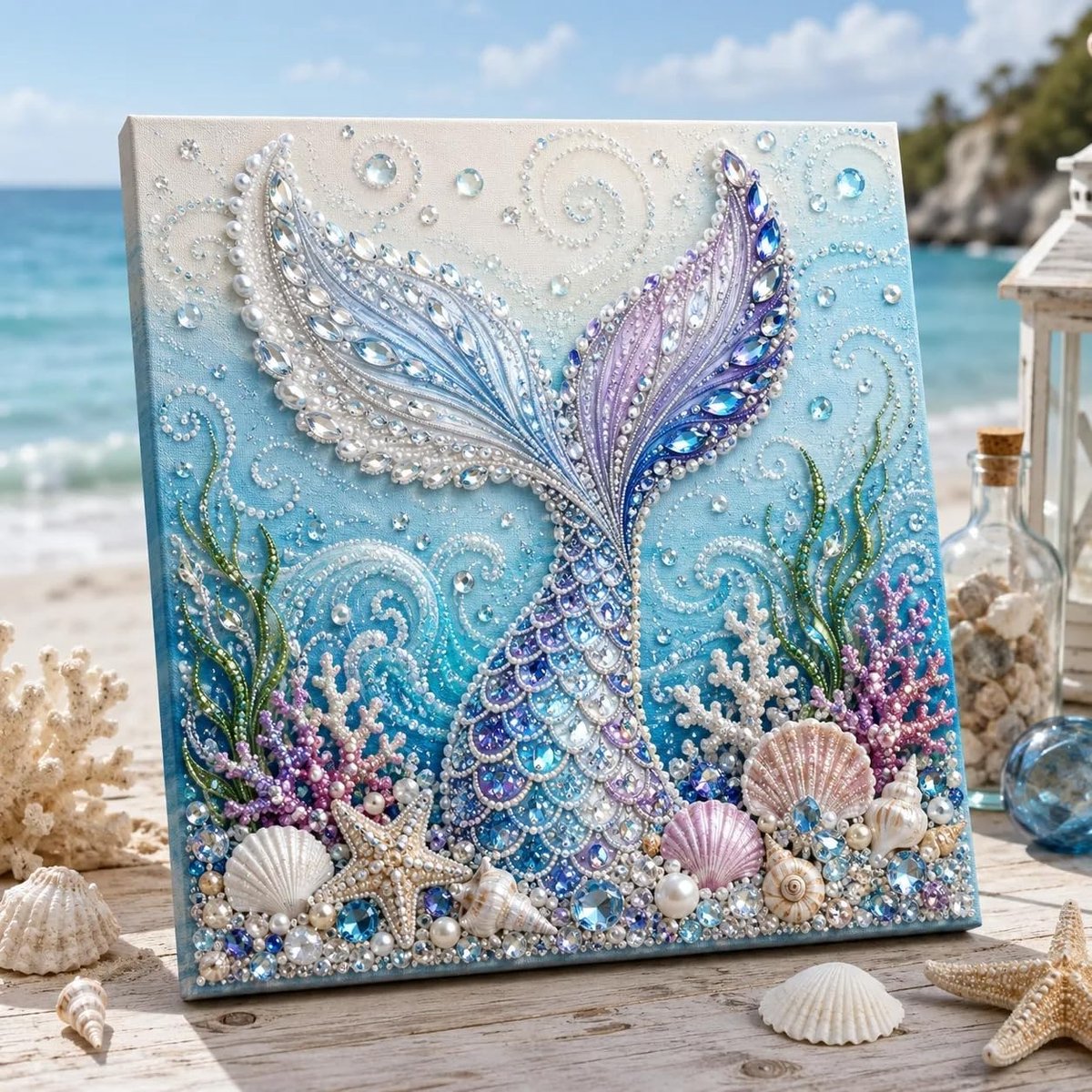 Casalora® 3D Diamant Schilderij DIY Kit Oceaan Parel – Diamond Painting Set met Lijst – Creatieve Hobby voor Volwassenen & Beginners – Wanddecoratie Cadeau – 20 x 20 cm