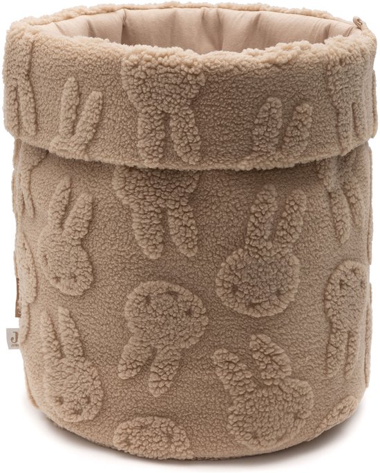 Bruine opbergmand met Miffy-print in jacquard-stof. De mand heeft een teddy-achtige textuur.