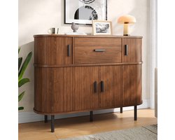FloraGrace Dressoir Met Schuifdeuren En Lade - Dubbele Opbergindeling Voor Woonkamer En Eetkamer - Walnoot - 110x35x81,5 Cm