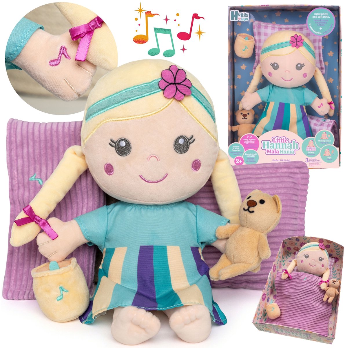 Hania PLUCHE INTERACTIEVE pop, MAGNETISCHE ACCESSOIRES, EERSTE lappenpop, GELUID 2+