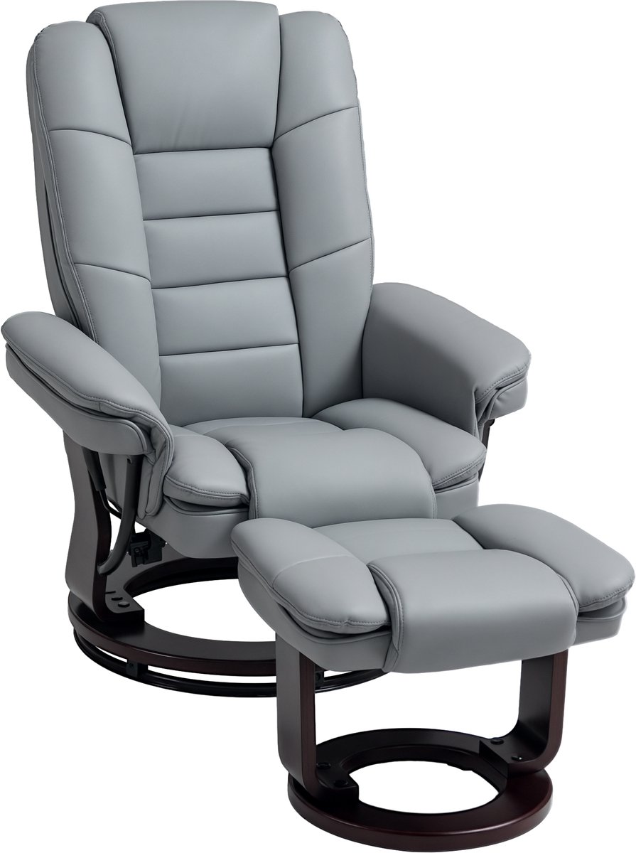 Homcom relaxfauteuil met voetenbankje en hoofdsteun - TV-fauteuil - Relaxstoel - Draaifauteuil - Grijs Grau
