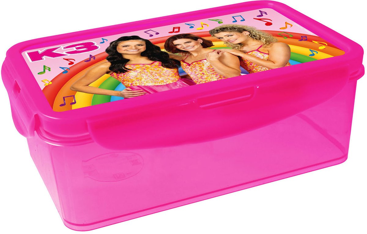 Studio 100 K3 broodtrommel lunchbox met extra doosjes magenta roze.