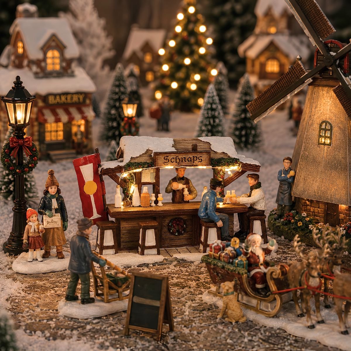 Luville Kerstdorp Miniatuur Schnaps Markt - Kerstversiering met Verlichte Schnapskraam - Guirlande voor je Kerstdorp - Kerstslingers met Proostende Figuren - L16 x B8 x H9 cm – foto 6