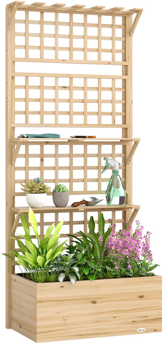 ECTEATOY® Plantenbak met Klimrek - Bloembakken voor buiten- met Trellis en Dak - 76x43,5x177 cm - Natuurlijk