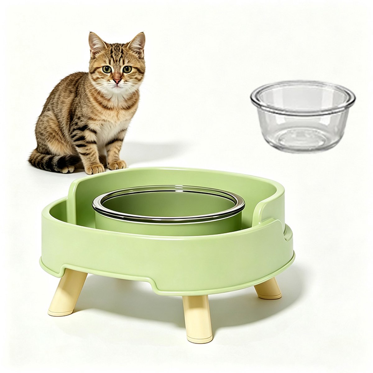 Mierenwerende Verhoogde Kattenvoerbak - Voedselveilig Glas - Voorkomt Morsen - Voor Katten en Puppy's, Binnen/Buiten