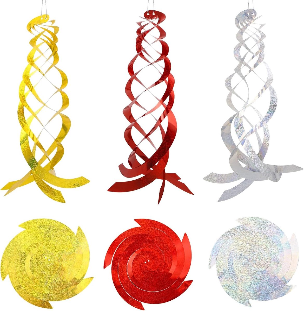 Reflecterende Spiral Reflector voor Vogels, 3 Stuks, 45 cm Hangend Afschrikmiddel in Zilver, Goud en Rood voor Tuin en Dak Bescherming tegen Vogels