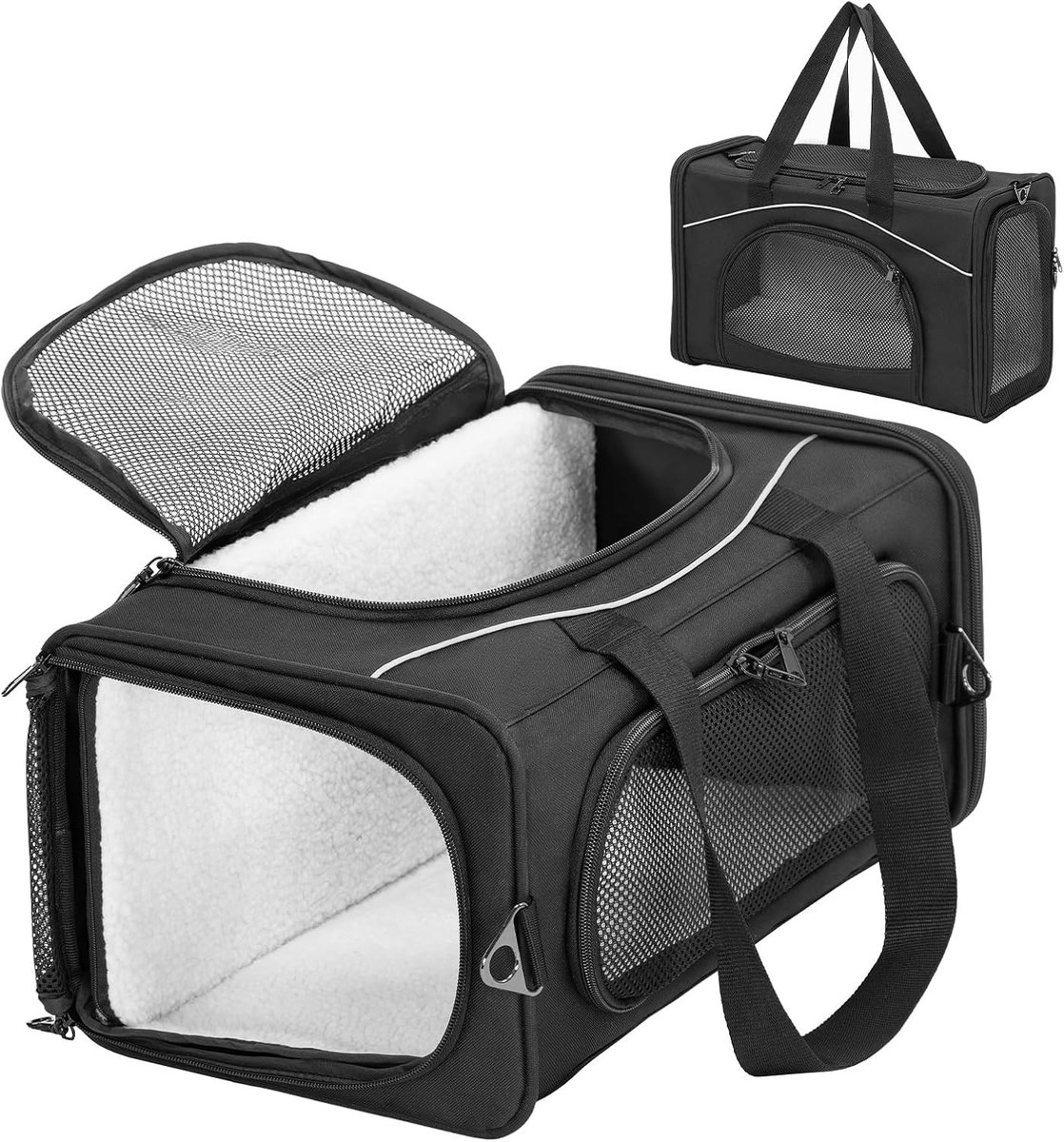 Transporttas voor Huisdieren - Zwart - 42 x 22 x 28 cm - Vliegvriendelijke Transportbox voor Kat of Hond