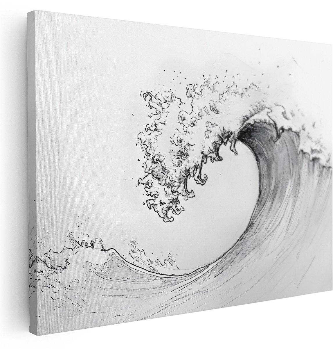 Artaza Canvas Schilderij Oceaan Golf - 160x120 cm - Groot - Wanddecoratie Japan - Muurdecoratie Zee - Kamer Accessoires Zwart Wit