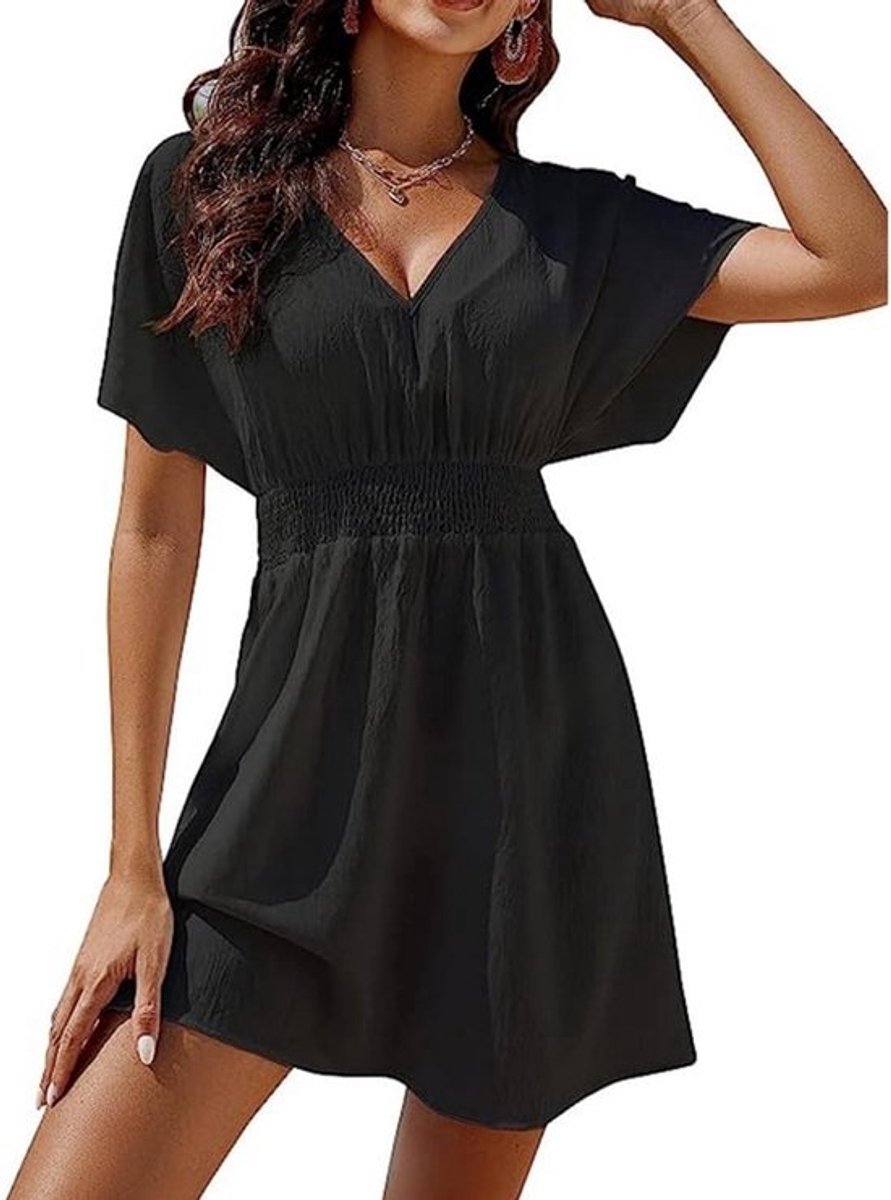 Zomerjurk met V-Hals en Smalle Taille - Mooie Strandjurk Dames
