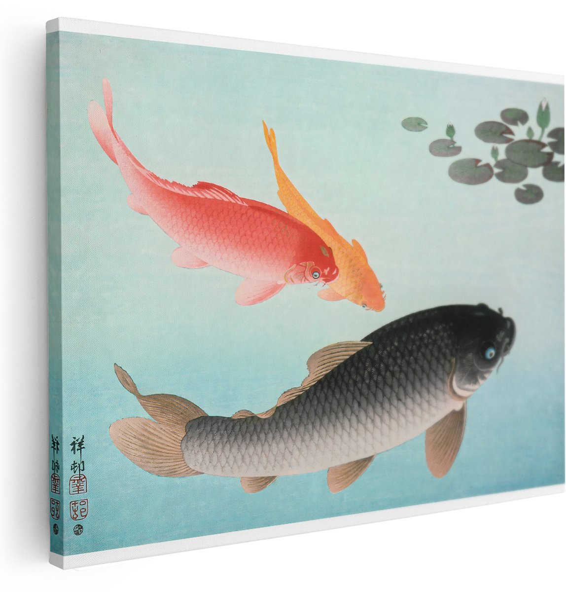 Artaza Canvas Schilderij Vissen Japan - 160x120 cm - Groot - Japandi Wanddecoratie - Muurdecoratie Dieren - Schilderijen Op Canvas Vintage