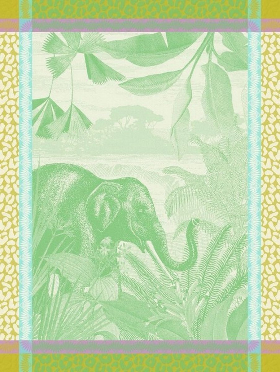 Luxe Katoenen Theedoek Sinharaja Jungle 60x80cm | Absorberende Keukentextiel met Olifant Design
