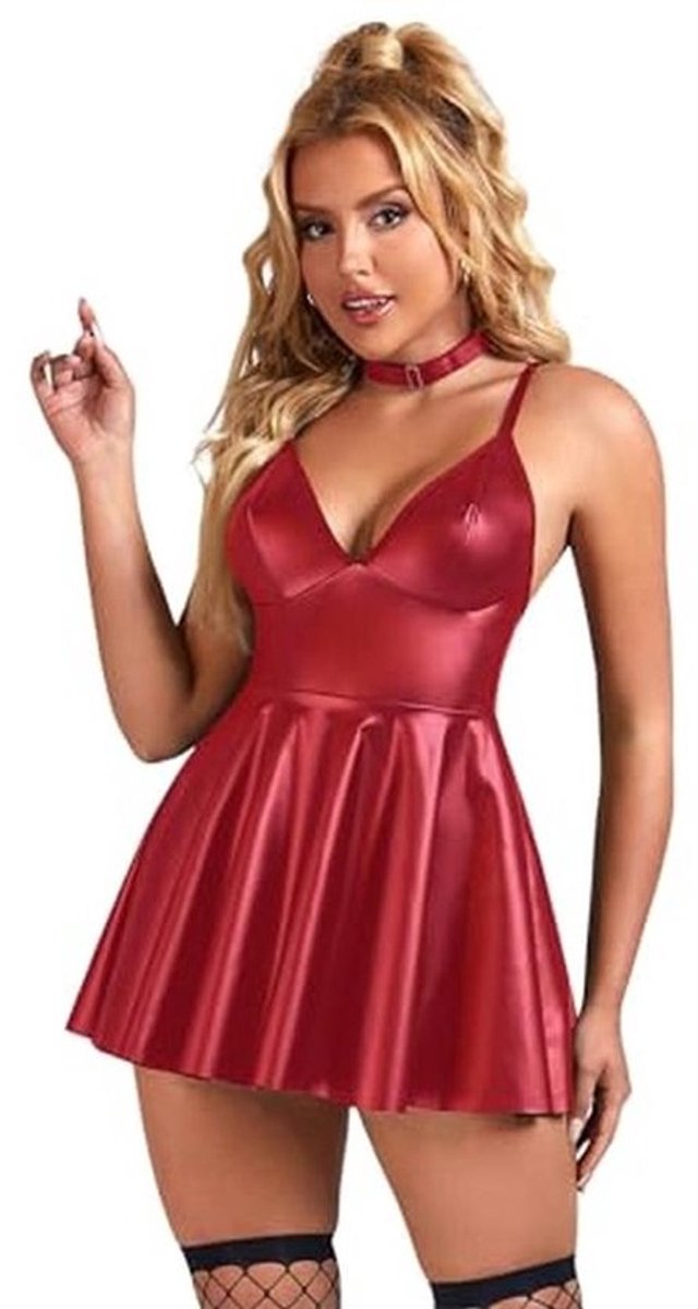 Dames Leren Mini Jurk - Sexy A-lijn Lingerie Outfit voor Avondkleding
