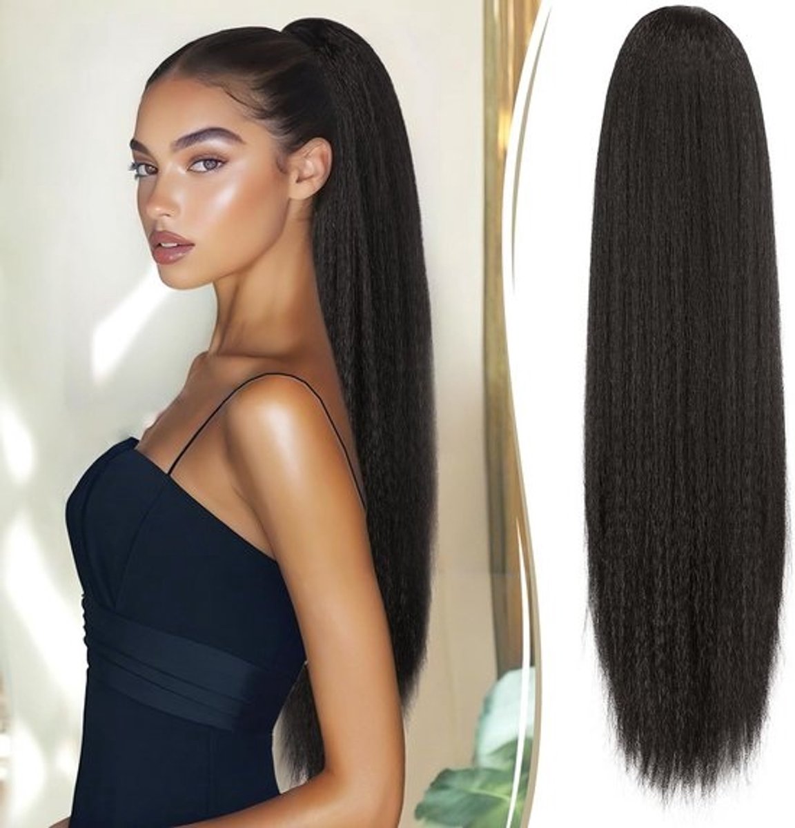 Dikke Clip-in Paardenstaart Haarverlenging Yaki Straight 40cm voor Zwart Haar