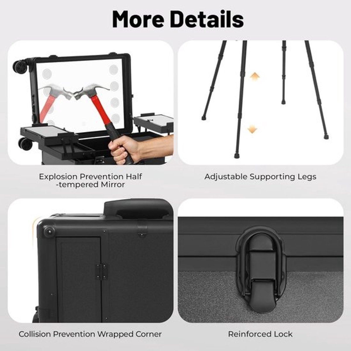 Professionele Verrijdbare Make-up Trolley met Spiegel en LED Verlichting
