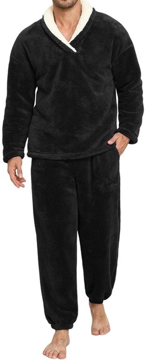 Heren Fluffy Winter Pyjama Set - Zachte Fleece Loungewear Voor Thuis - Comfortabele Lange Mouwen