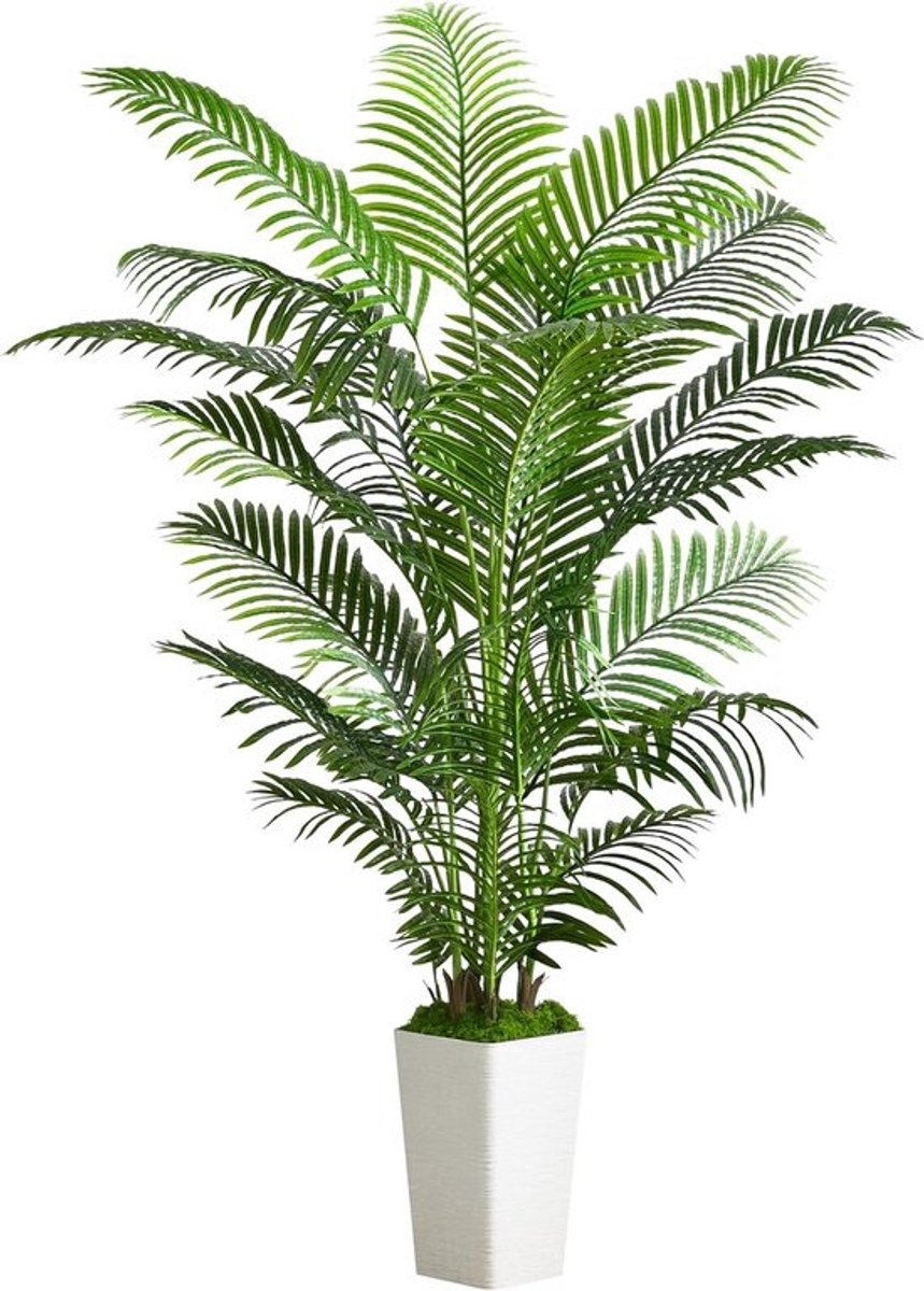Grote Kunstplant Palmboom 180cm met Stijlvolle Witte Pot - Realistische Zijden Vloerplant voor Binnen