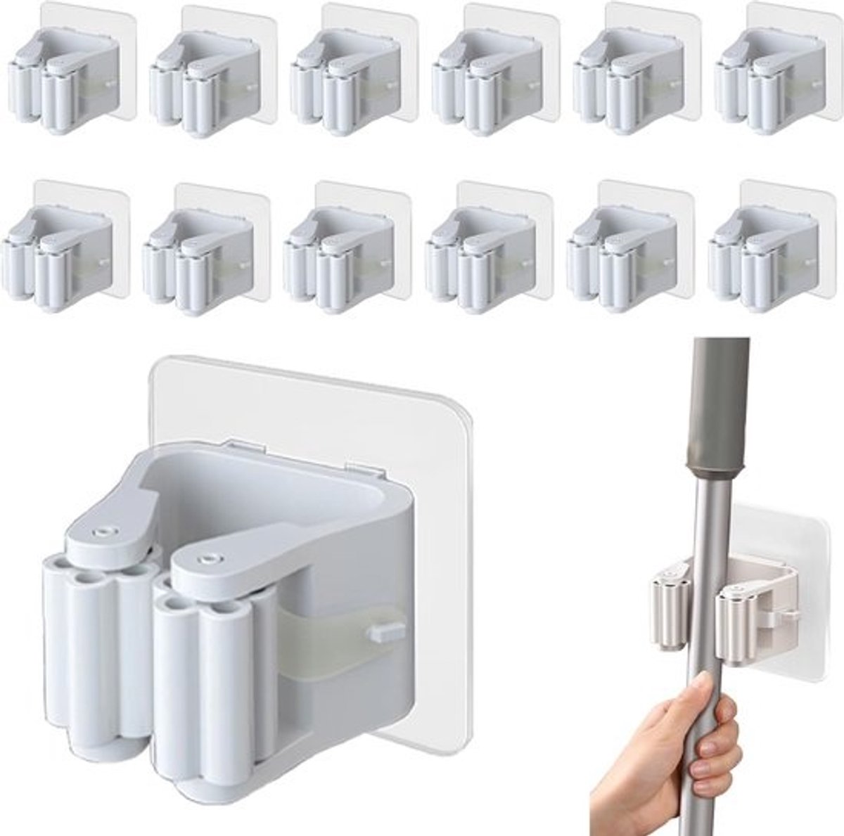 12x Zelfklevende Bezemhouder - Wandmontage Mop & Borstelhouder zonder Boren