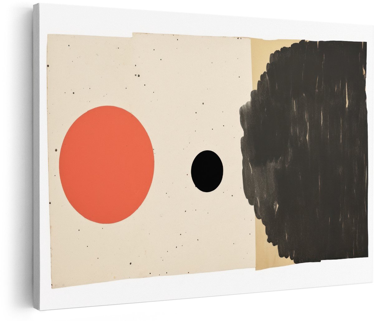 Artaza Canvas Schilderij Abstract - 150x100 cm - Groot - Wanddecoratie Modern - Muurdecoratie Japandi - Decoratie Cirkels - Zwart