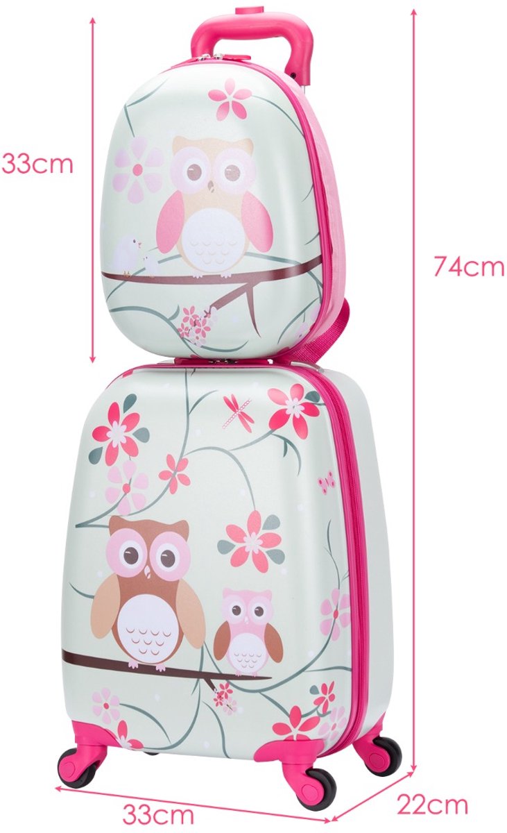 SureDeal® - Kinderkoffer - Delige Kinderbagage - Wielen Kofferset Rijst - 33x22x46 cm - Bruin