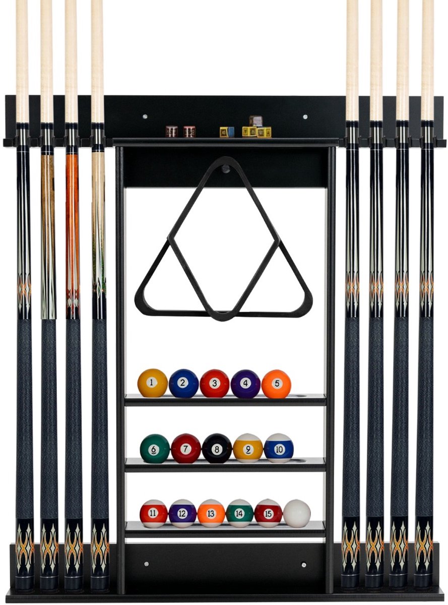 SureDeal® - Speelkamer - Biljartkeu Houder Wandmontage - Keus Biljartballen - Balstandaard - 79x8x91 cm - Zwart
