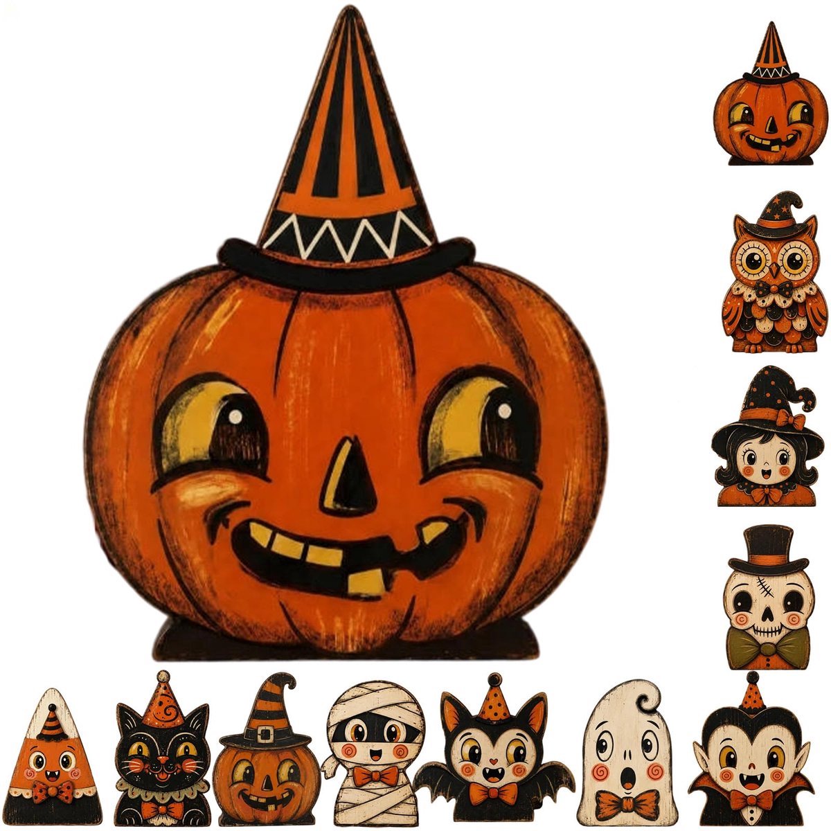 Casalora® Halloween Houten Tafeldecoratie – 1 Stuk – Retro Houten Figuur – Halloween Decoratie voor Schouw, Tiered Tray en Herfstdecoratie