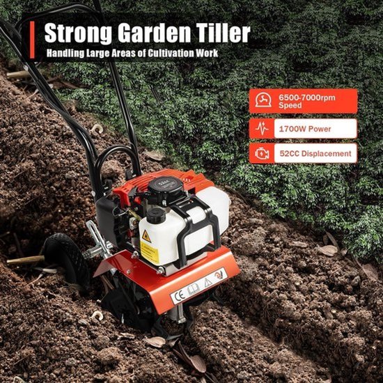 Benzine Tuinfrees - Motorhak Grondbewerker - Tuin Grond Voorbereiden - Zelfaandrijving Wielmotor - 50 x 87 cm - Zwart Rood — afbeelding 3