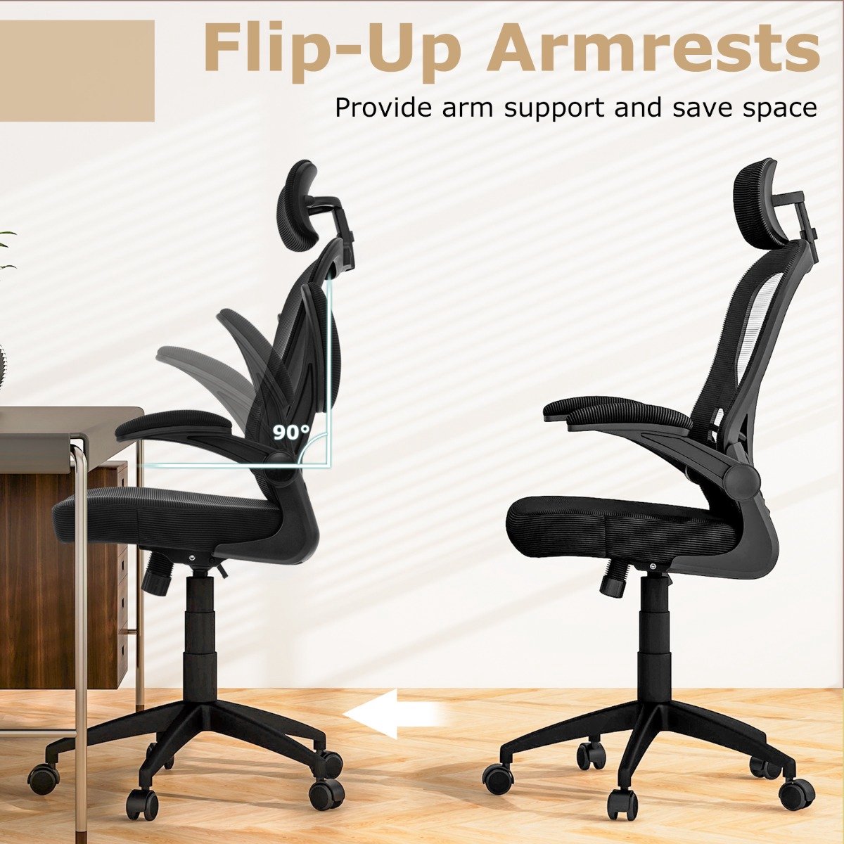 SureDeal® - Bureaustoel - Ergonomische - Netbespanning Directiestoel Inklapbare - Lendensteun - 66x66x114 cm - Donkerbruin