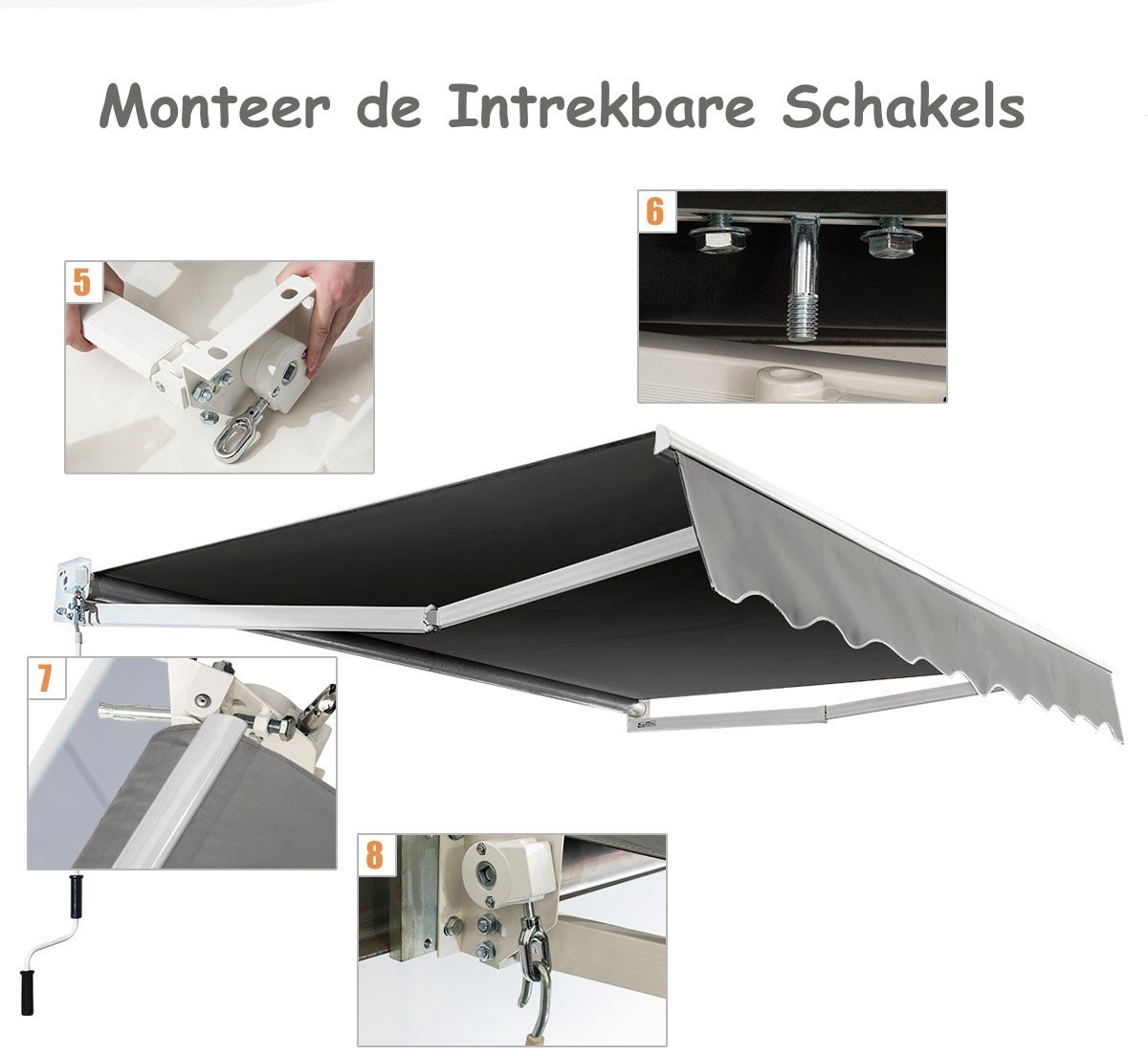 SureDeal® - Luifel - Uitschuifbare Aluminium Terrasschaduw - 245x200 cm - Grijs