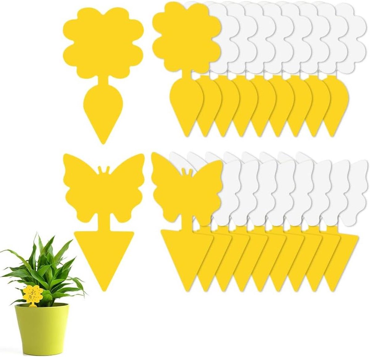 Vliegenvangers Stickers - Plakstrips Ongedierte - Planten Beschermen - Dubbelzijdig Plakkerig - 20 Stuks - Geel