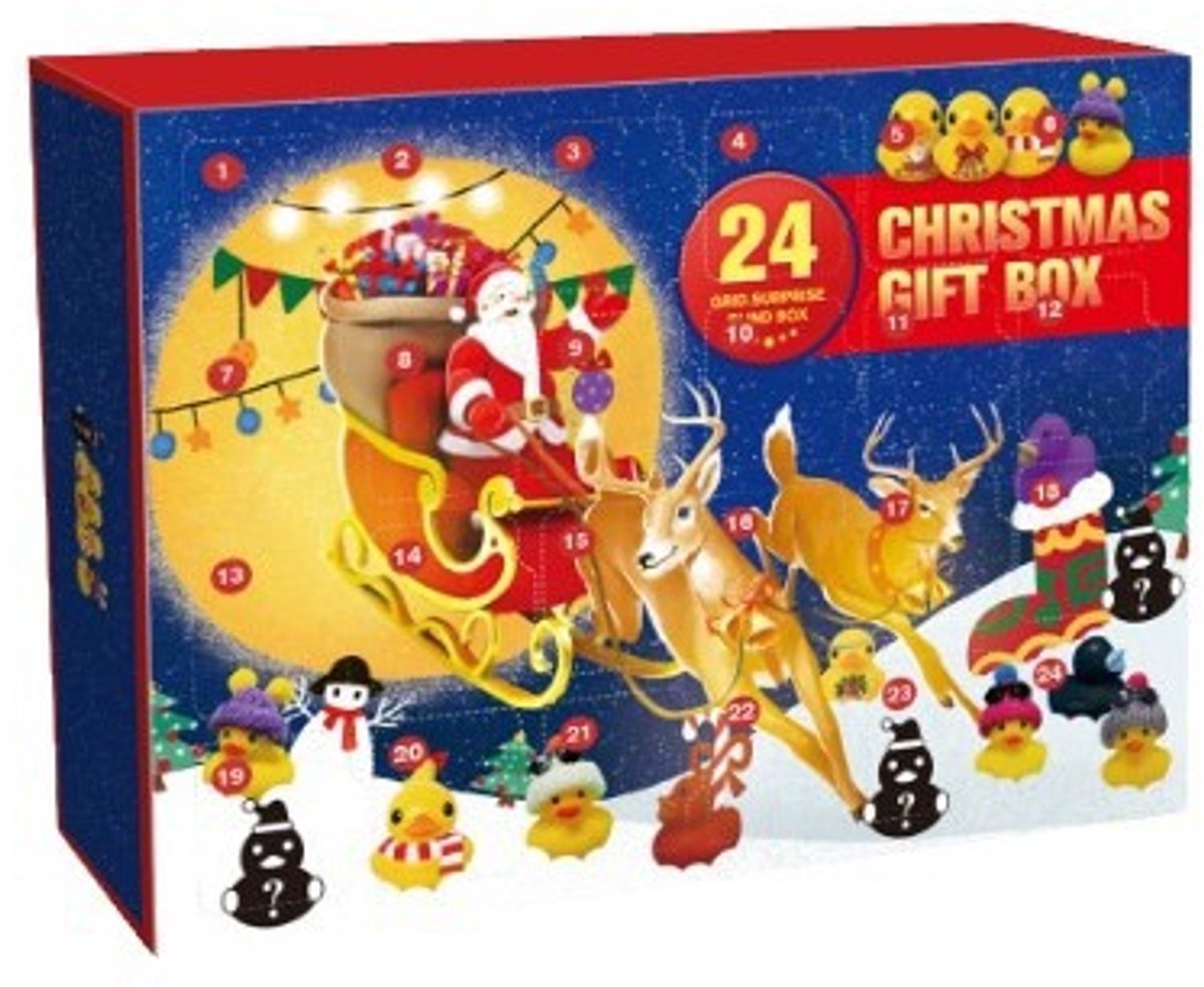 Adventskalender met rubberen eendjes voor Kerstmis 2026 - 24 vakjes, kerstthema - Perfect voor Kerstmis - Rode geschenkdoos - Hoge kwaliteit