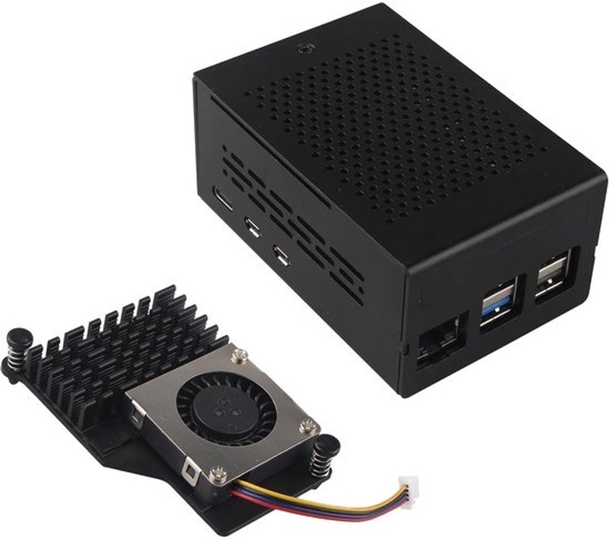 Aluminium Behuizing met Actieve Koeler voor Raspberry Pi 5 - Ondersteunt PCIe M.2 NVMe SSD, PoE, WiFi7, RS485/RS232