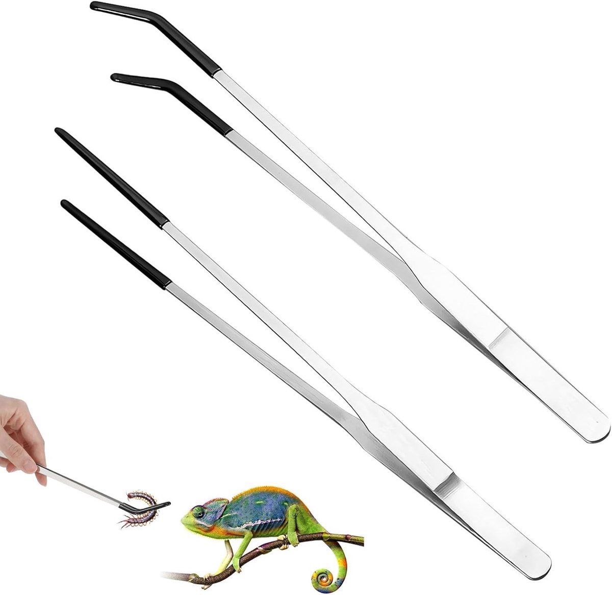 Set van 2 Lange Voedingspincetten van 27 cm met Rubber Tips voor Reptielen, Aquariums en Plantenverzorging