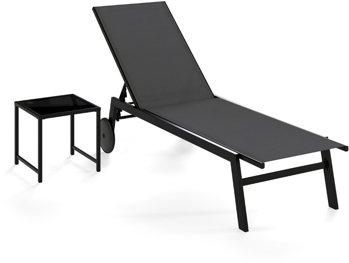 SureDeal® - Tuinset - Ligstoel - Salontafel Rugleuning Standen - Buiten Wieltjes Ademende - 40x40x39 cm - Grijs