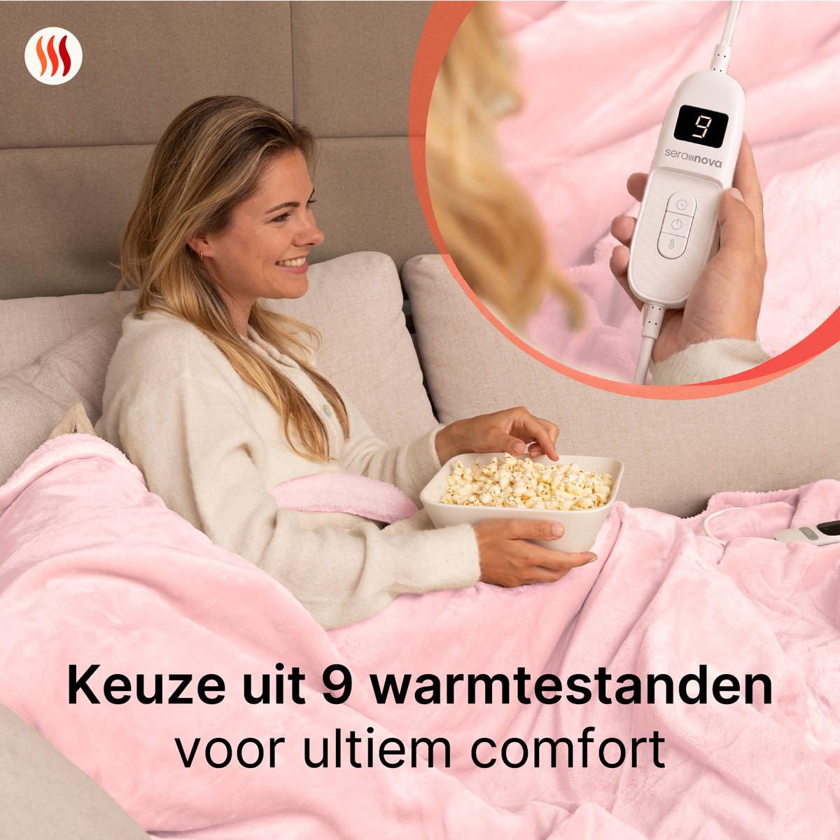 Seranova Elektrische Deken XXL - 180x160 cm - 2 Persoons Bovendeken - Warmtedeken - Dubbelzijdig Fleece Sherpa - Roze – foto 6