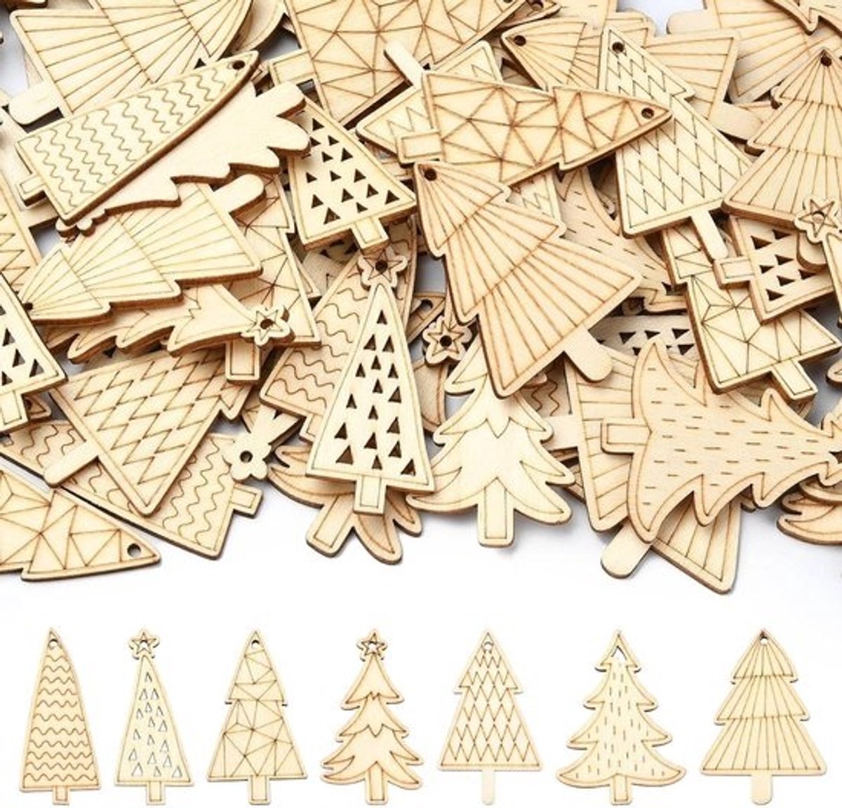 Houten Kerstversiering - Houten Uitsparingen - Ambachten Schilderen - Met Gat - 100 Stuks