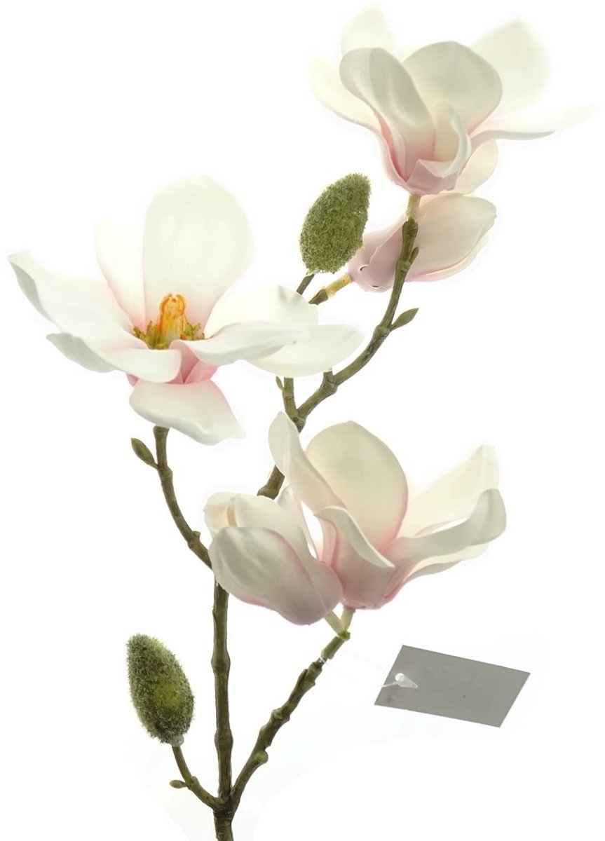 DPI magnolietak wit met roze hart 5 bloemen 43 cm - kunstbloem