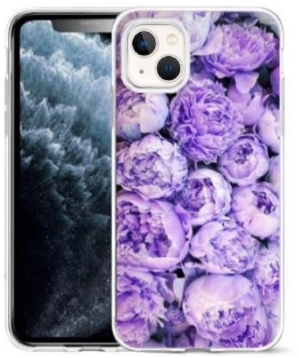 Cityhoesje-iPhone 14 / 13-Bloemen Paars-Backcover