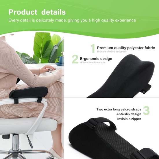 Ergonomische Armsteunen voor Stoelen, Elbow Cushion, Drukverlichting, Geheugenfoam, 2-Delige Set, Comfortabel en Ondersteunend — afbeelding 2
