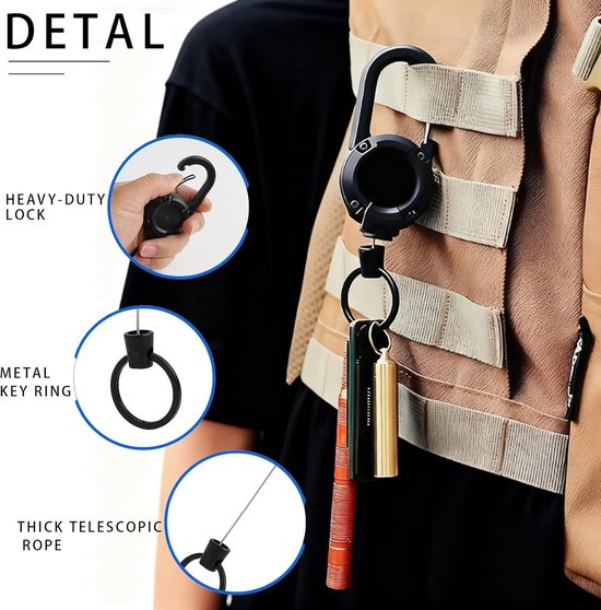Set van 2 Zwarte Stevige Lanyard Badge Reel met 53.5 cm Stalen Koord voor Sleutels en ID Kaarten, Ideaal voor Buitengebruik en Werk — afbeelding 2