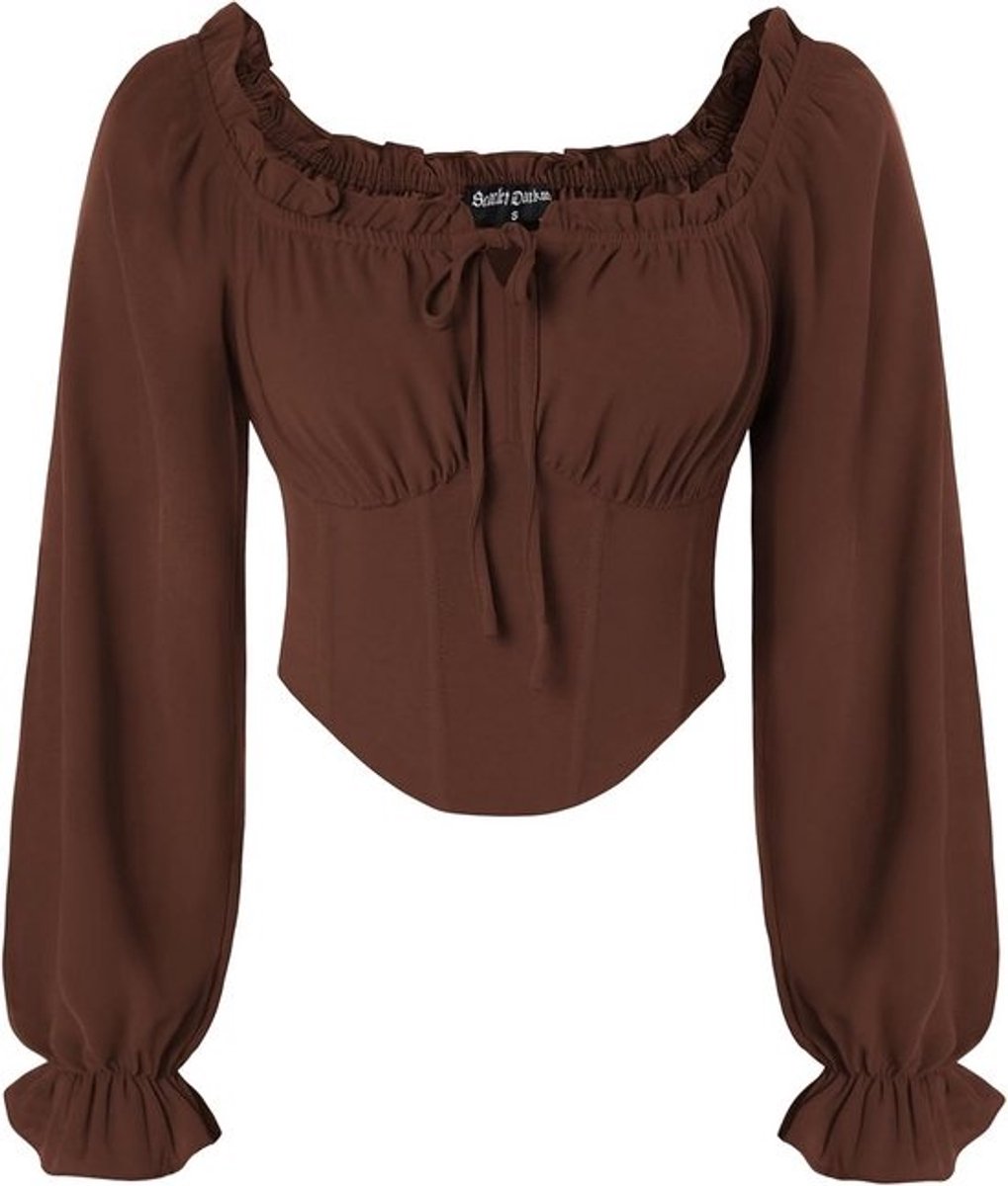 Middeleeuwse Corsettop met Vierkante Kraag en Lange Mouwen voor Dames - Piratenstijl Blouse
