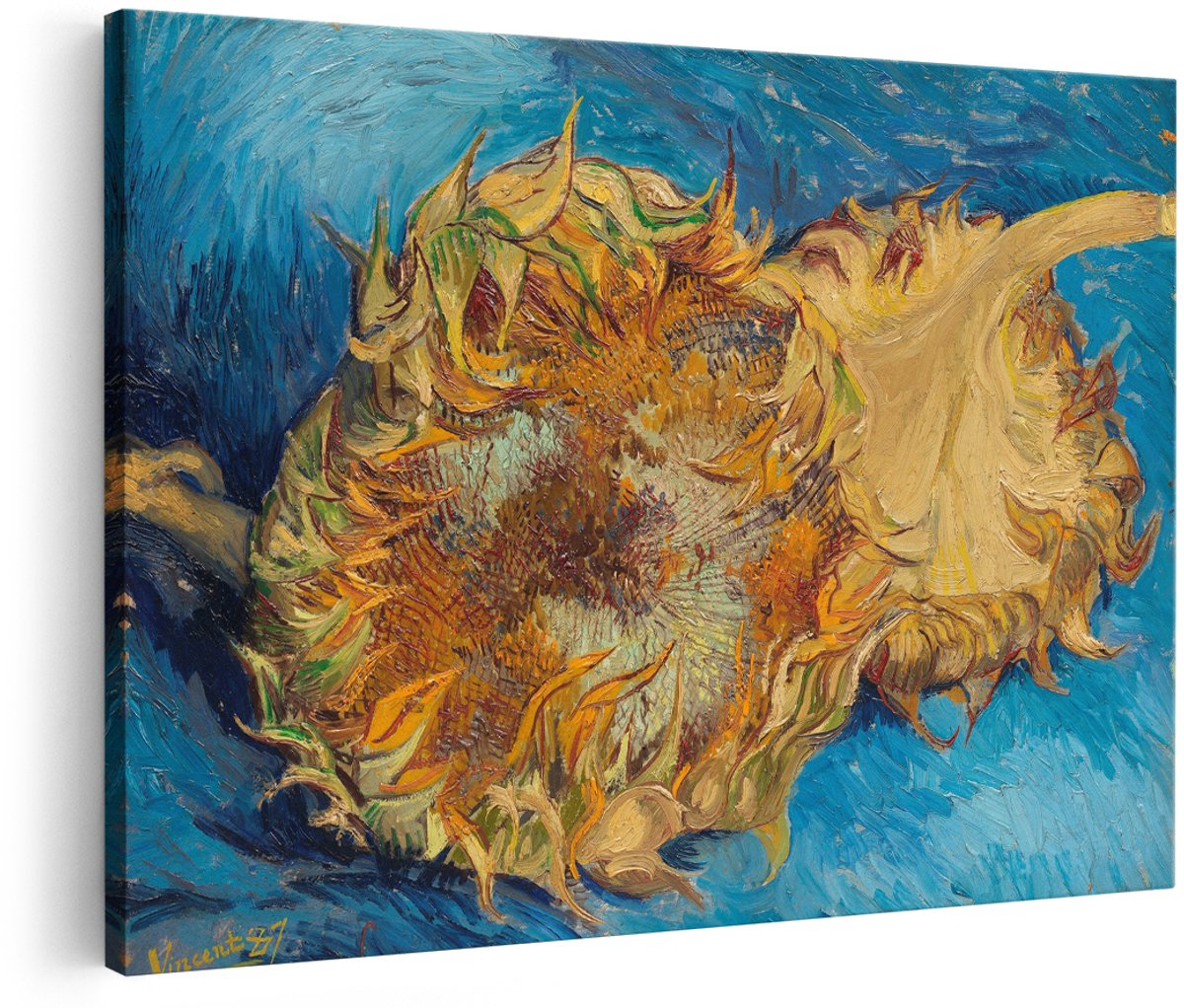 Artaza Canvas Schilderij Zonnebloemen Van Gogh - 180x120 cm - Groot - Wanddecoratie Bloemen - Muurdecoratie Stilleven - Schilderijen Op Canvas Blauw
