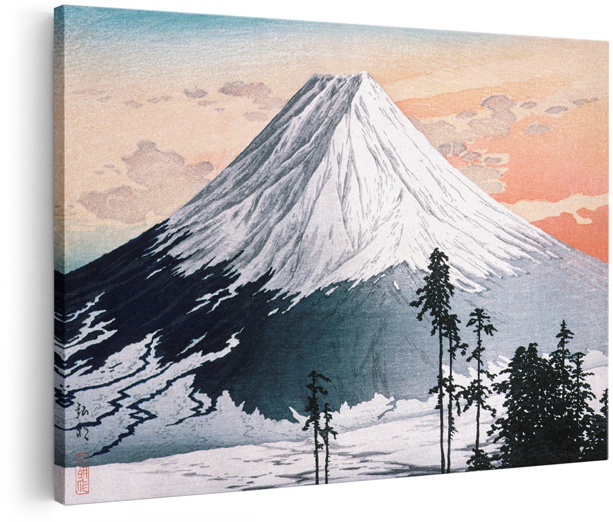 Artaza Canvas Schilderij Berg Fuji - 180x120 cm - Groot - Japandi Wanddecoratie - Muurdecoratie Landschap - Decoratie Zonsondergang Japan