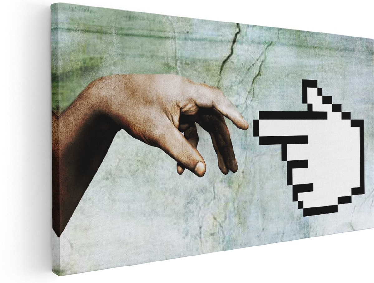 Artaza Canvas Schilderij Pop Art Hand - 180x90 cm - Groot - Wanddecoratie Pixel Cursor - Muurdecoratie Modern - Decoratie Retro - Kamer Accessoires