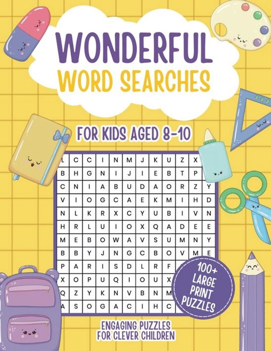 Woordzoekers Puzzelboek voor Kinderen 8-10 Jaar - 100+ Grote Letter Puzzels
